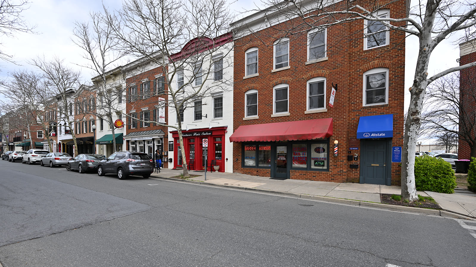 Kentlands Main Street — brick storefronts and mixed-use buildings